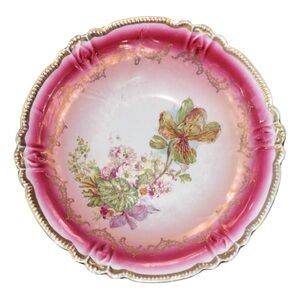 Vintage Three Crown Pink Floral Orchid Gold Embossed Cabinet Plate From Germany